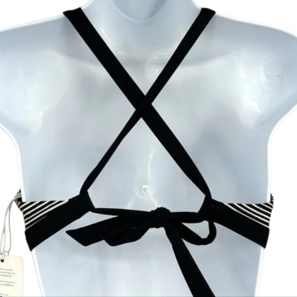 NWT PRANA REGAN BLACK TRADWINDS HALTER BIKINI STRIPE TOP TIE BACK SMALL - Picture 2 of 6